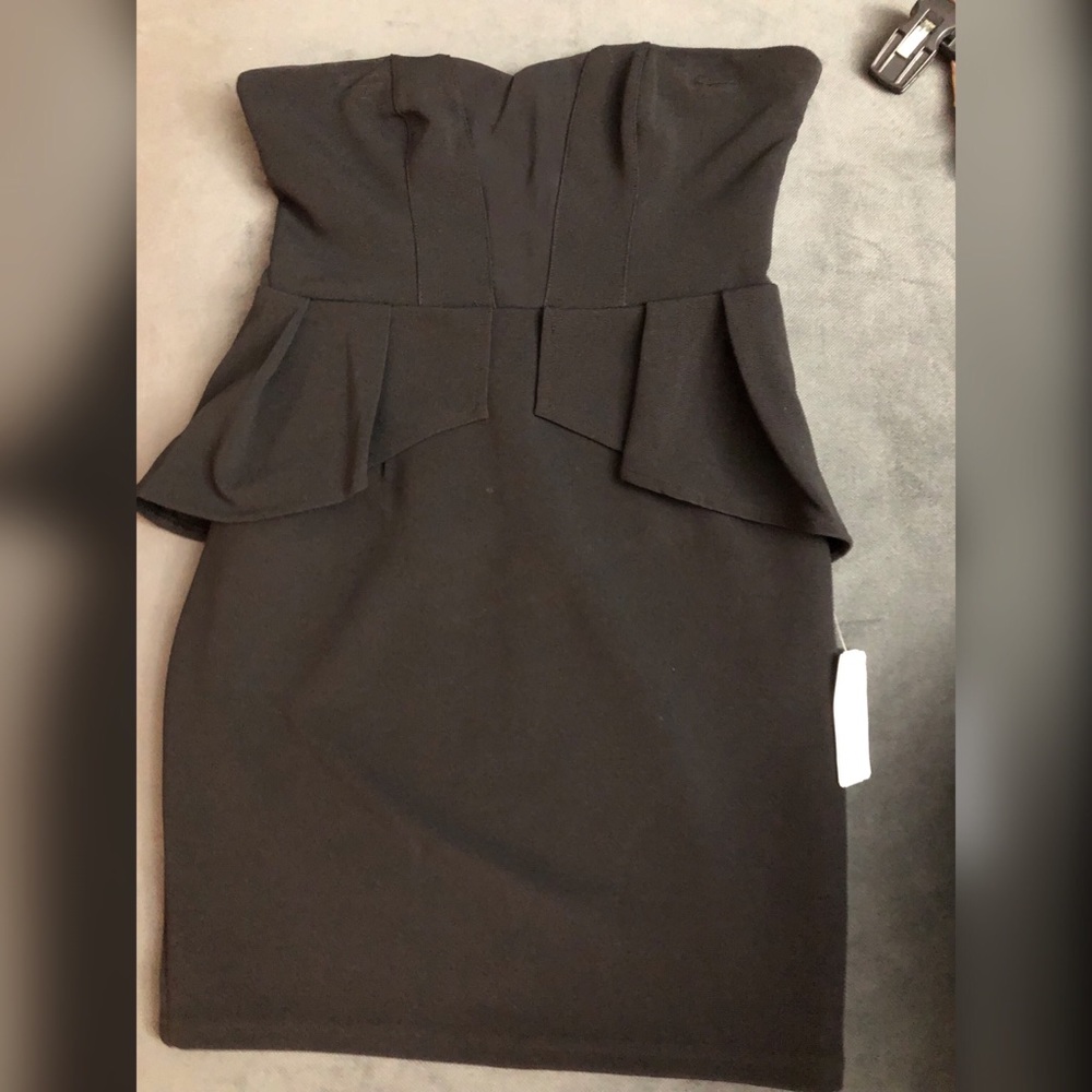 Black strapless peplum dress